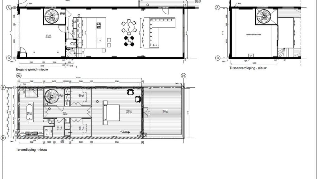 Plattegronden begane grond en tussenverdieping - nieuwe situatie - Studio MINOV