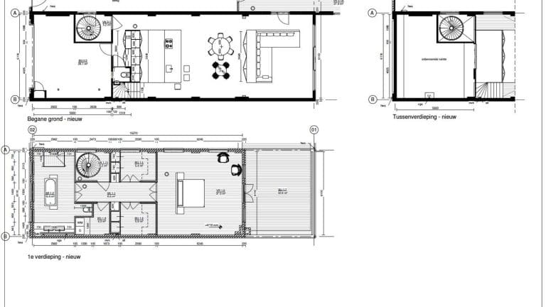Plattegronden begane grond en tussenverdieping - nieuwe situatie - Studio MINOV